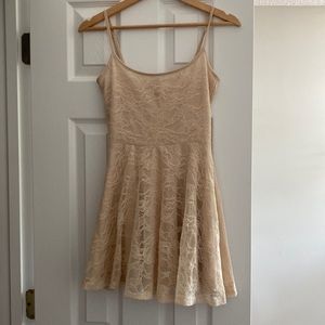 Nude cream lace divided skater fit and flare dress 4 xs